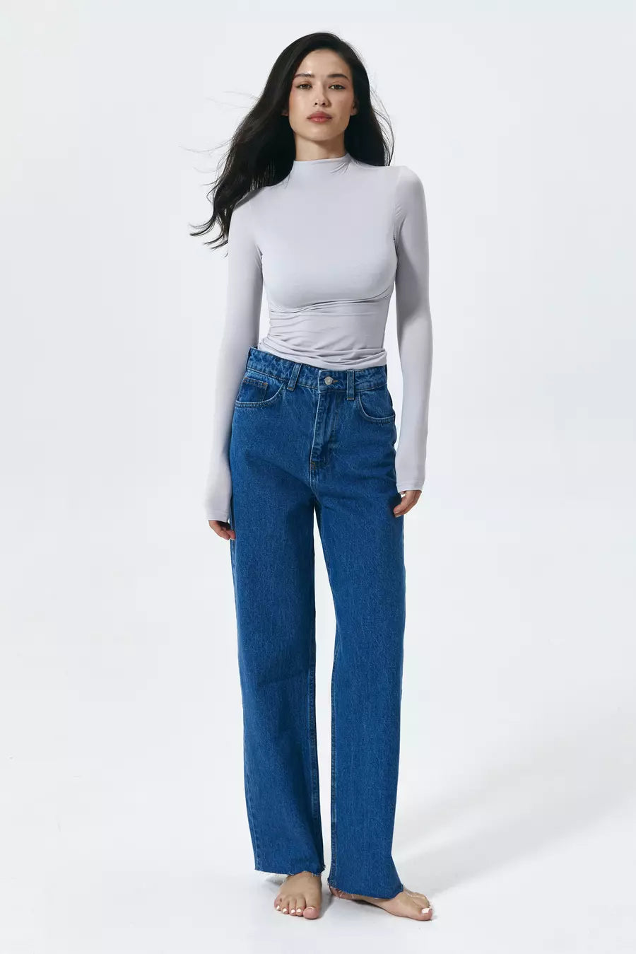 Raw hem STRAIGHT jeans, Dark Blue