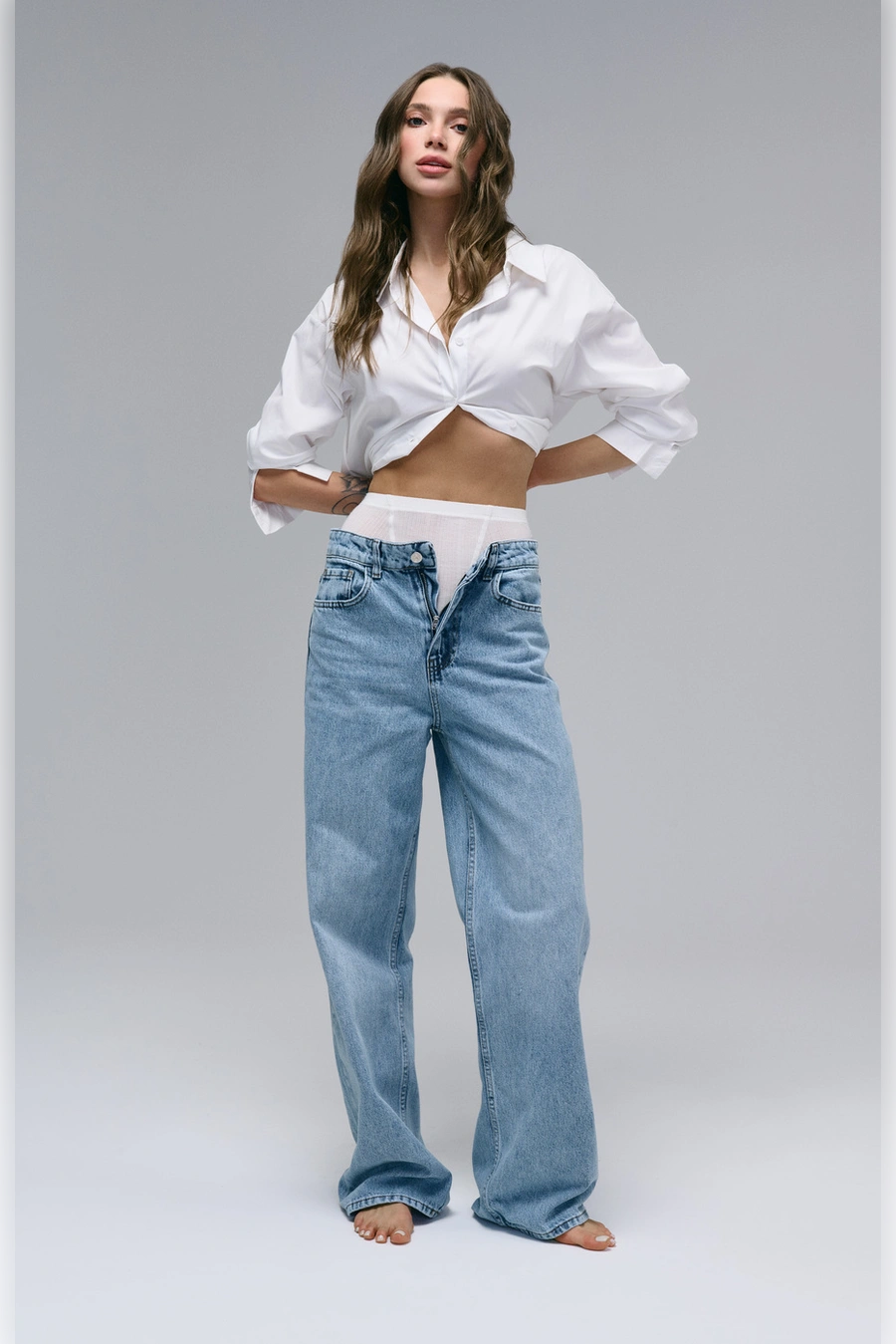 Light Blue Mid Rise Wide Leg Jeans
