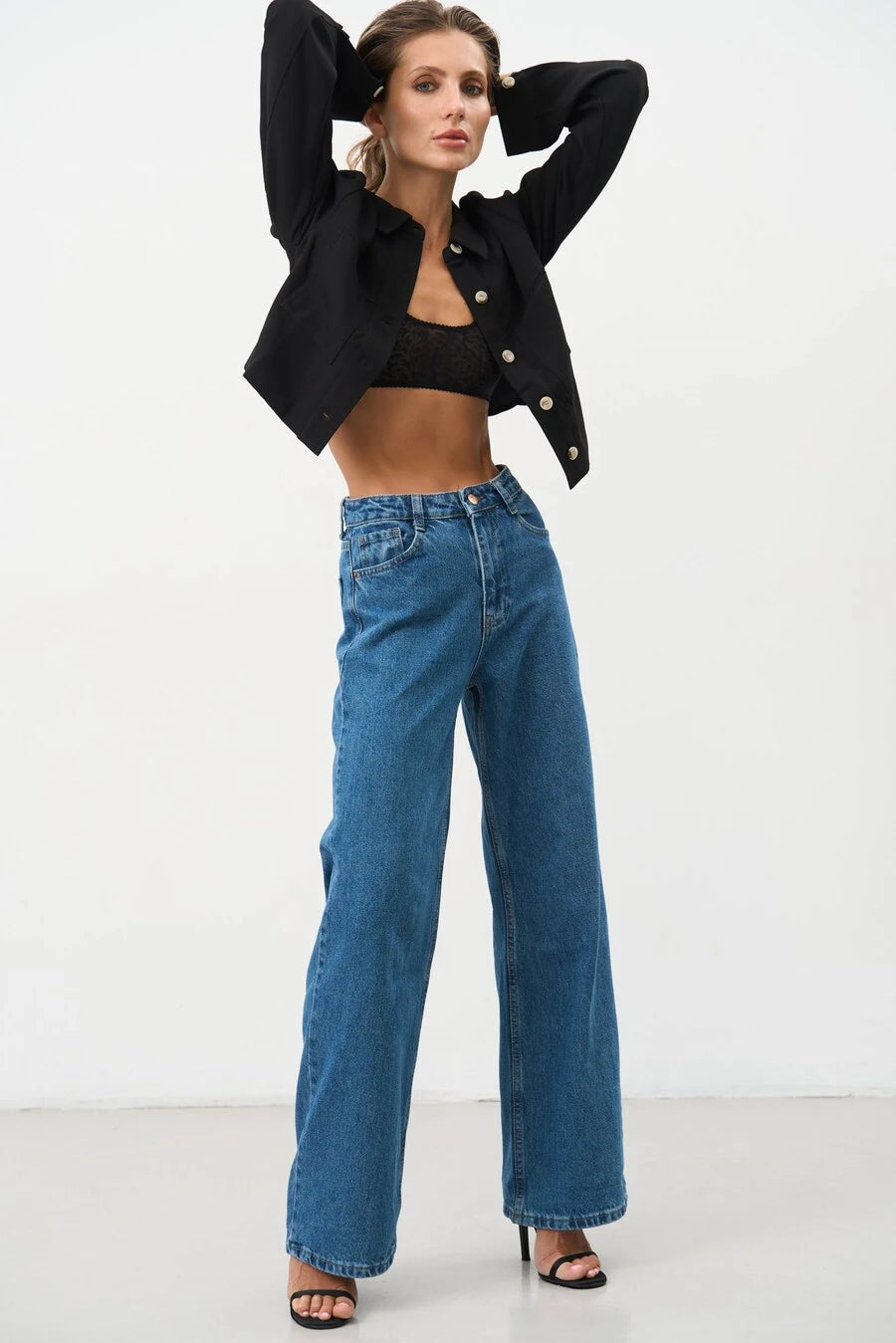 Blue WIDE LEG MID-RISE, FULL LENGTH Jeans