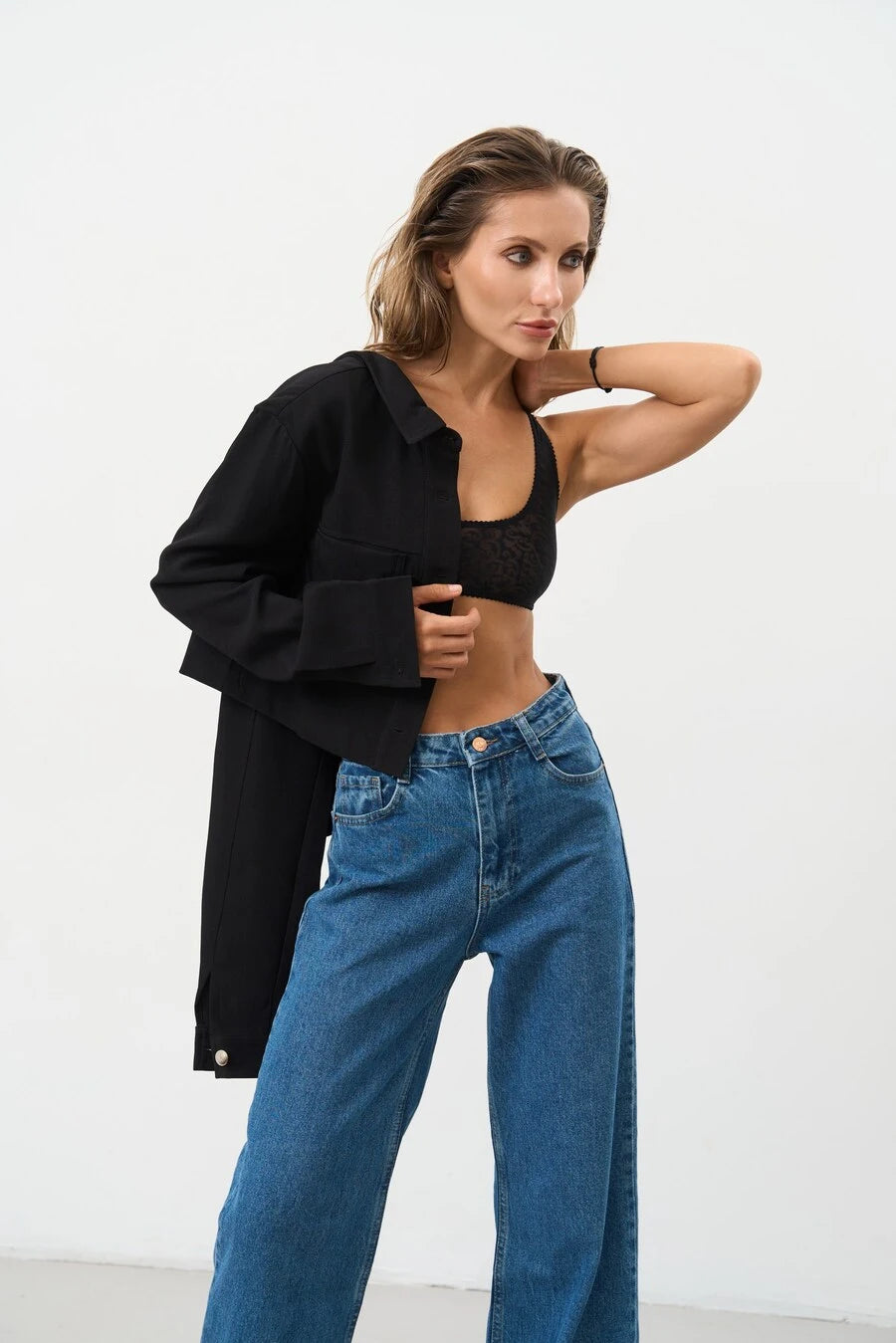 High waist WIDE-LEG jeans, Blue