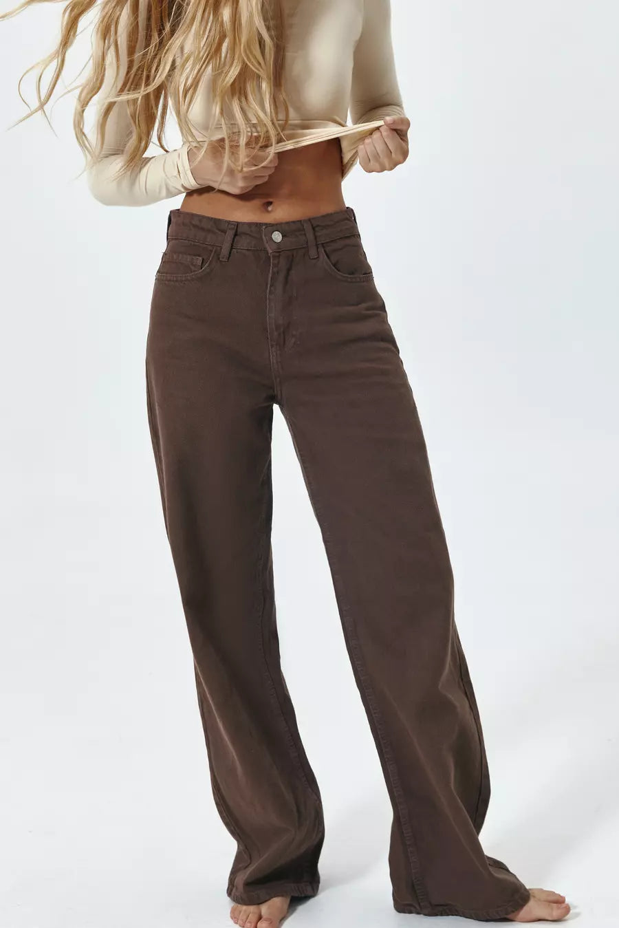 Dark Chocolate Wide-Leg Jeans