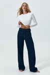 Blue WIDE LEG MID-RISE, FULL LENGTH Jeans