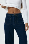 Blue WIDE LEG MID-RISE, FULL LENGTH Jeans