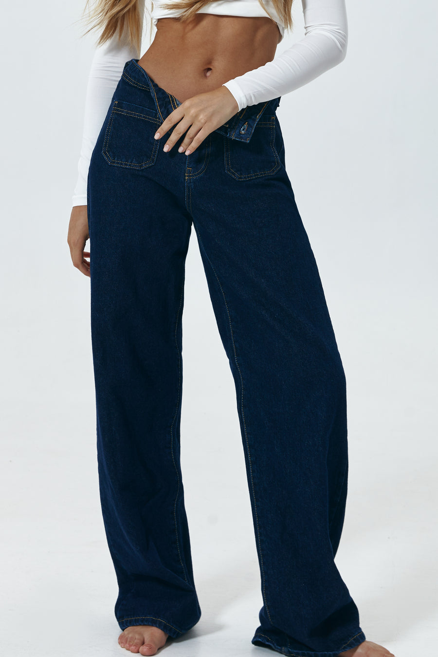 Blue WIDE LEG MID-RISE, FULL LENGTH Jeans - Women's Jeans by SOLMAR