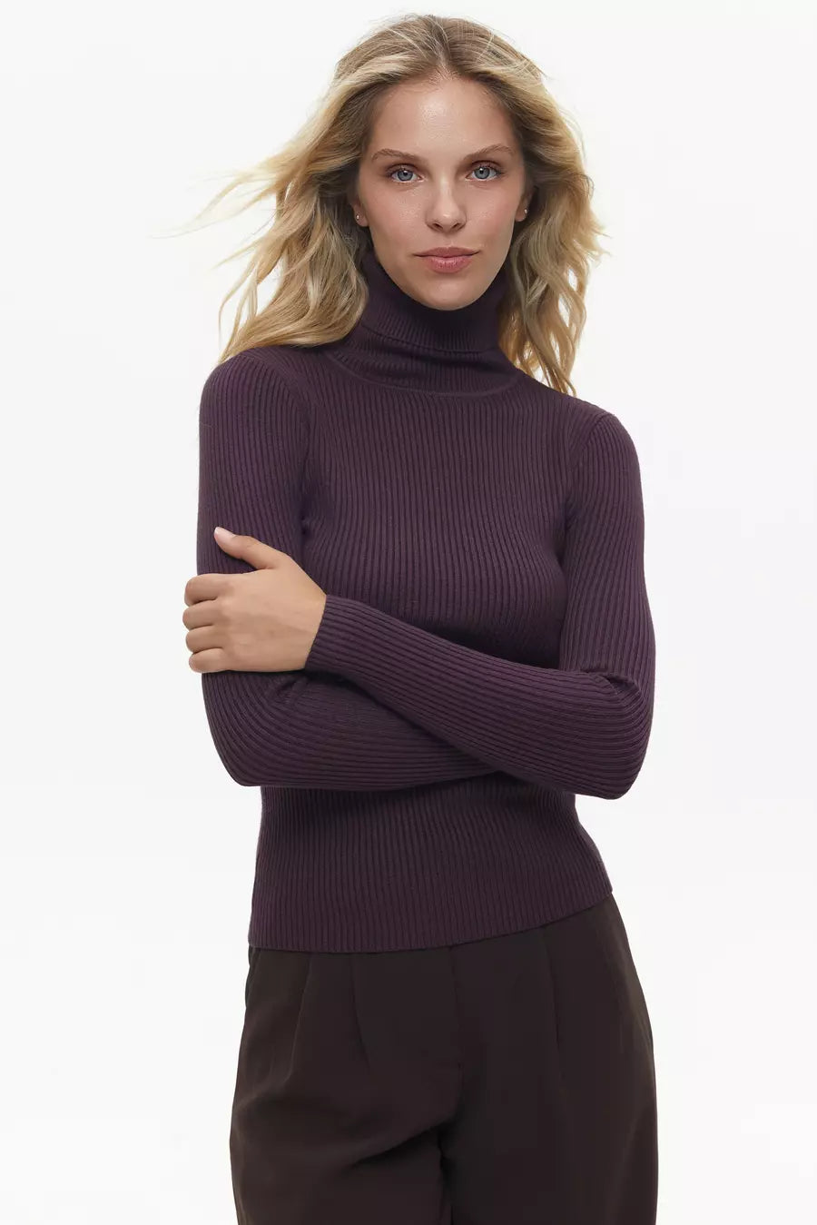 Purple Fine Ribbed Turtleneck