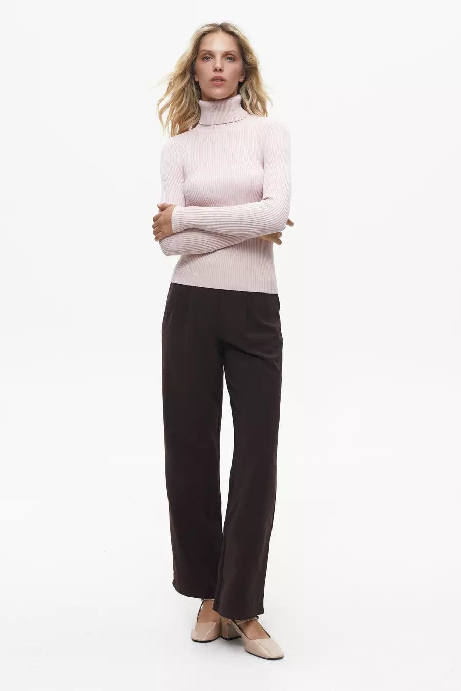 Powder Pink Fine Ribbed Turtleneck