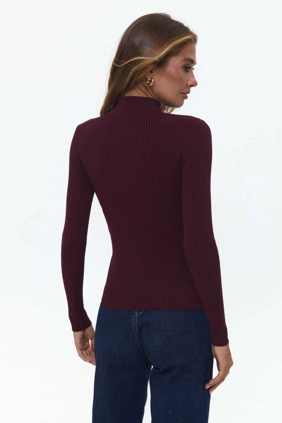 Burgundy Rib Knit Turtleneck Sweater — SOLMAR