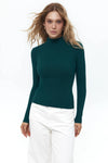 Green Rib Knit Turtleneck Sweater