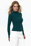 Green Rib Knit Turtleneck Sweater