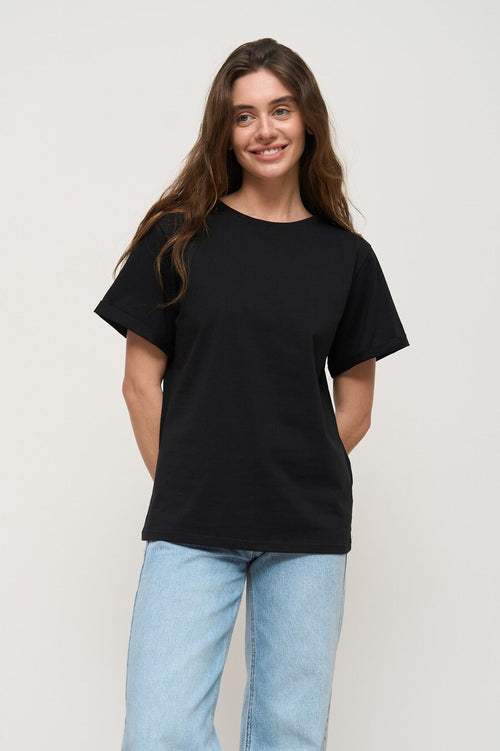 Black Oversized Roll Up Sleeve T-Shirt - SOLMAR