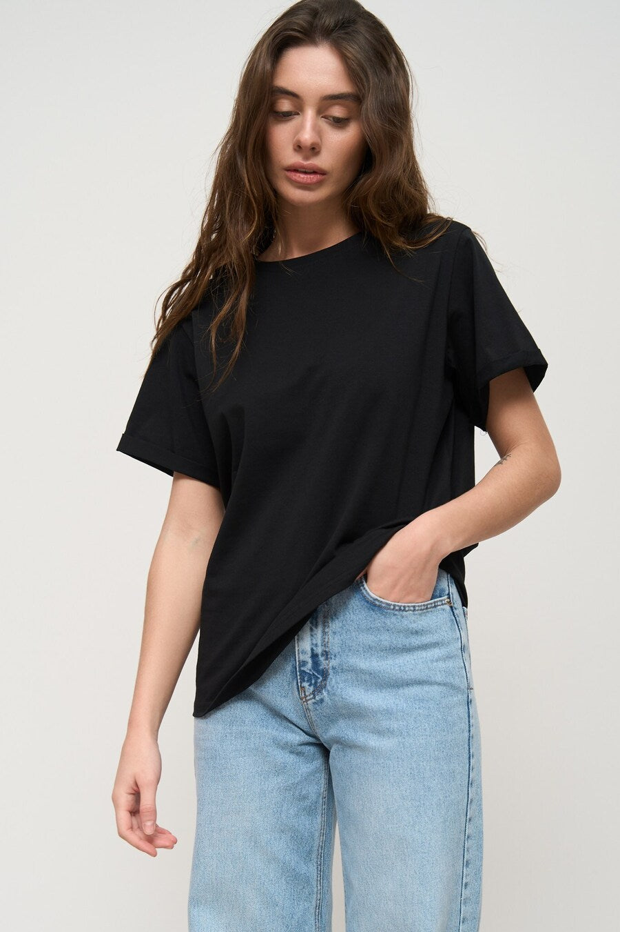 Black Oversized Roll Up Sleeve T-Shirt - SOLMAR