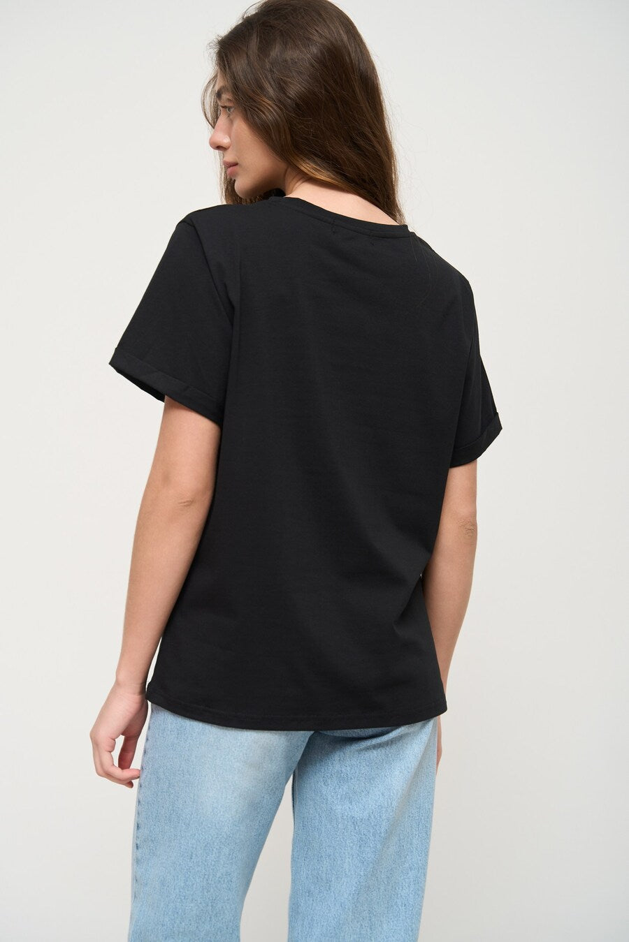 Black Oversized Roll Up Sleeve T Shirt