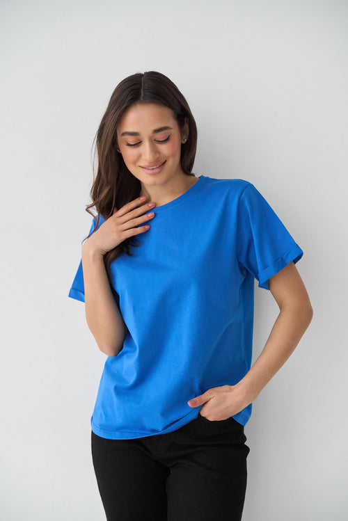 Electric Blue Oversized Roll Up Sleeve T-Shirt - SOLMAR