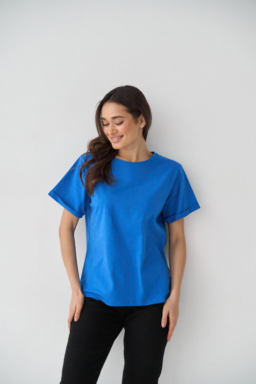 Electric Blue Oversized Roll Up Sleeve T-Shirt - SOLMAR