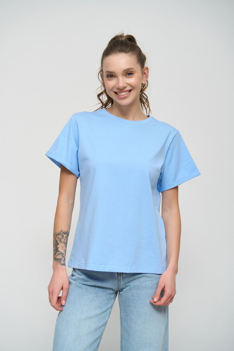 Blue Oversized Roll Up Sleeve T-Shirt - SOLMAR