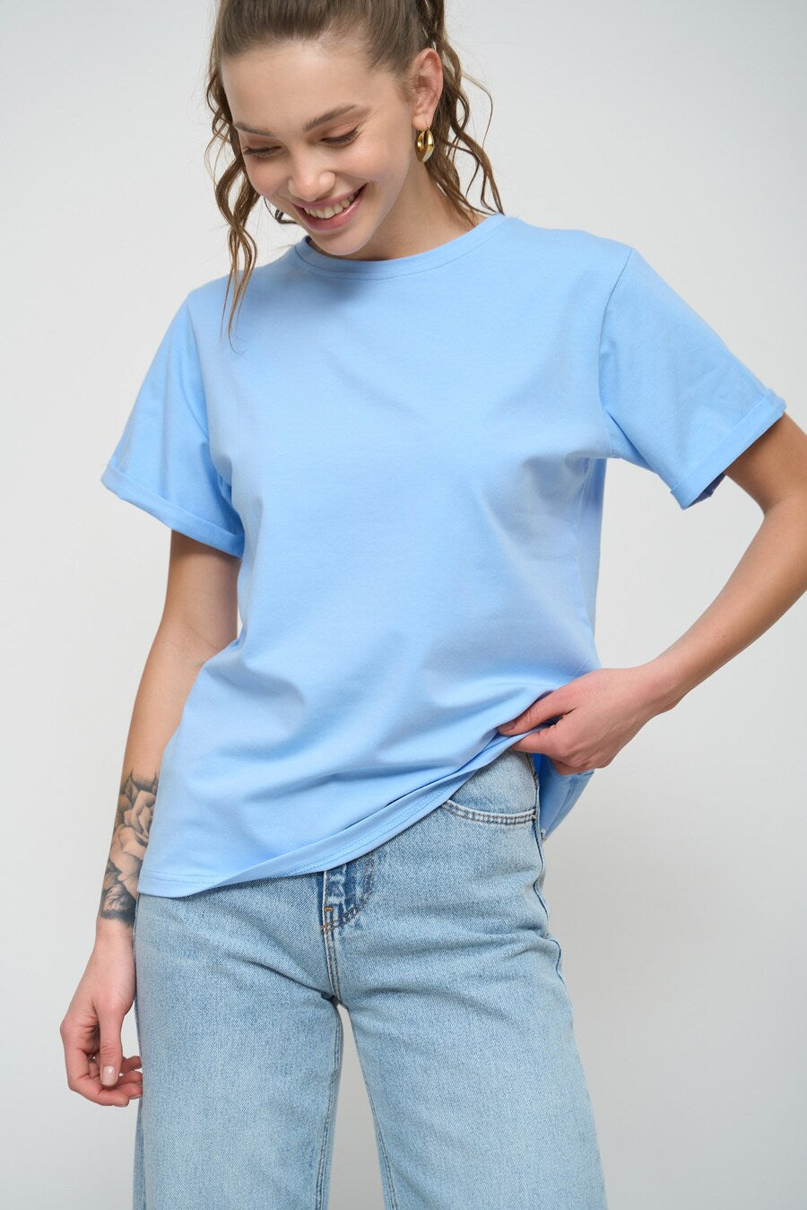 Blue Oversized Roll Up Sleeve T-Shirt - SOLMAR