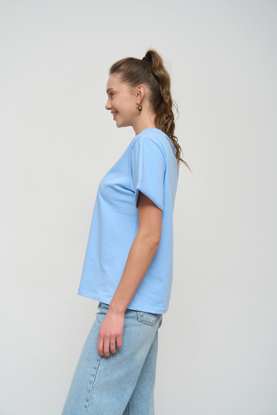 Blue Oversized Roll Up Sleeve T-Shirt - SOLMAR