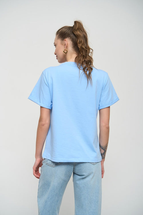 Blue Oversized Roll Up Sleeve T-Shirt - SOLMAR