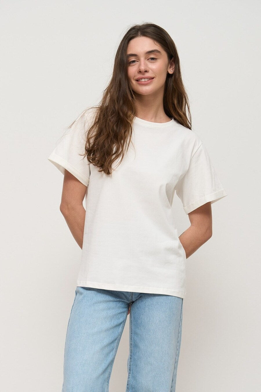 White Oversized Roll Up Sleeve T-Shirt - SOLMAR