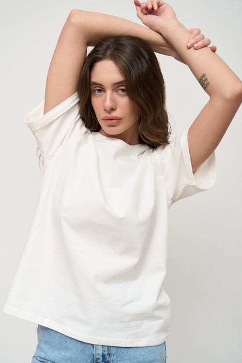 White Oversized Roll Up Sleeve T-Shirt - SOLMAR