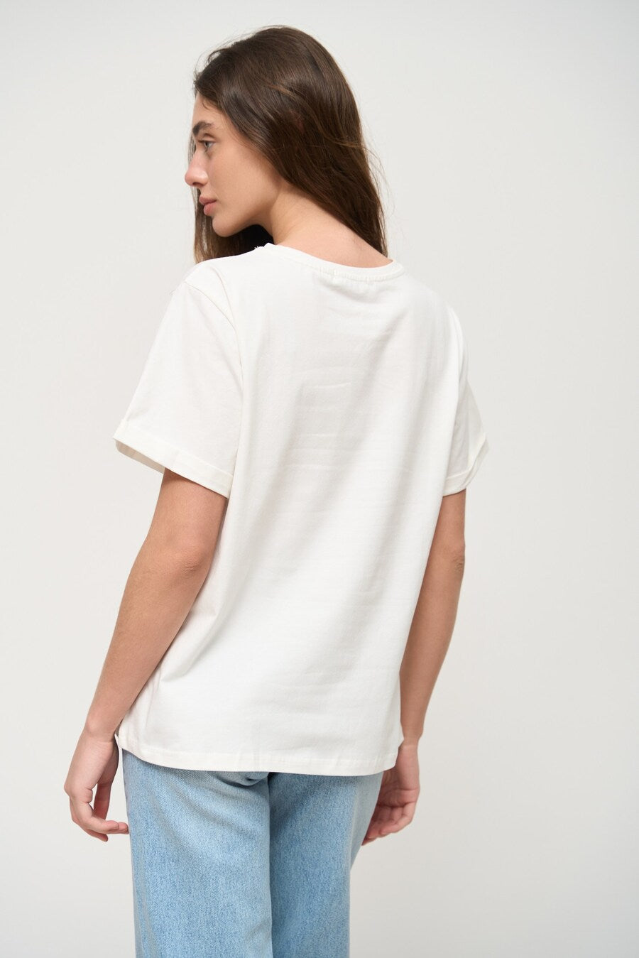 White Oversized Roll Up Sleeve T-Shirt - SOLMAR