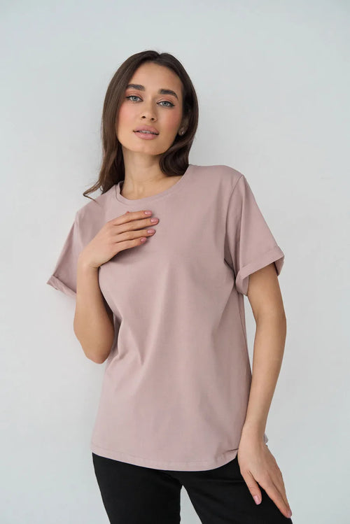 Beige Oversized Roll Up Sleeve T-Shirt - SOLMAR