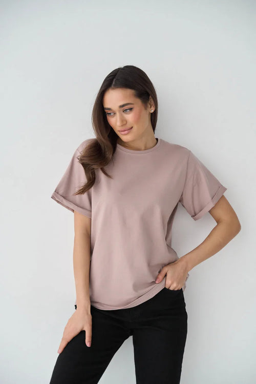 Beige Oversized Roll Up Sleeve T-Shirt - SOLMAR