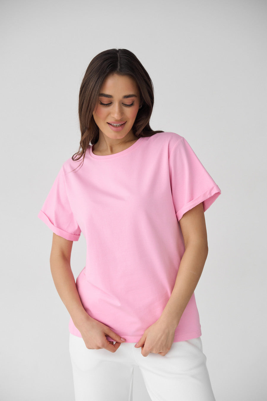 Pink Powder Oversized Roll Up Sleeve T-Shirt - SOLMAR