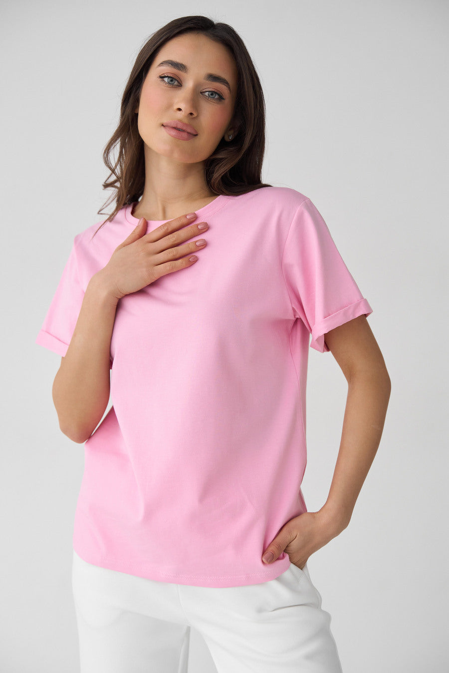 Pink Powder Oversized Roll Up Sleeve T-Shirt