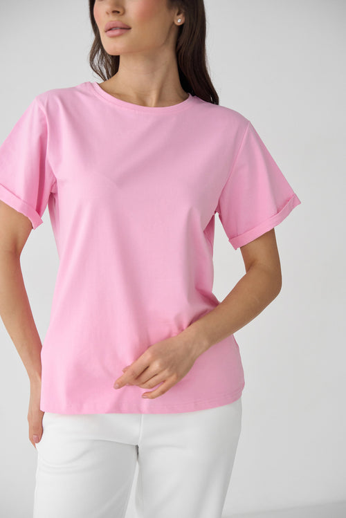 Pink Powder Oversized Roll Up Sleeve T-Shirt - SOLMAR