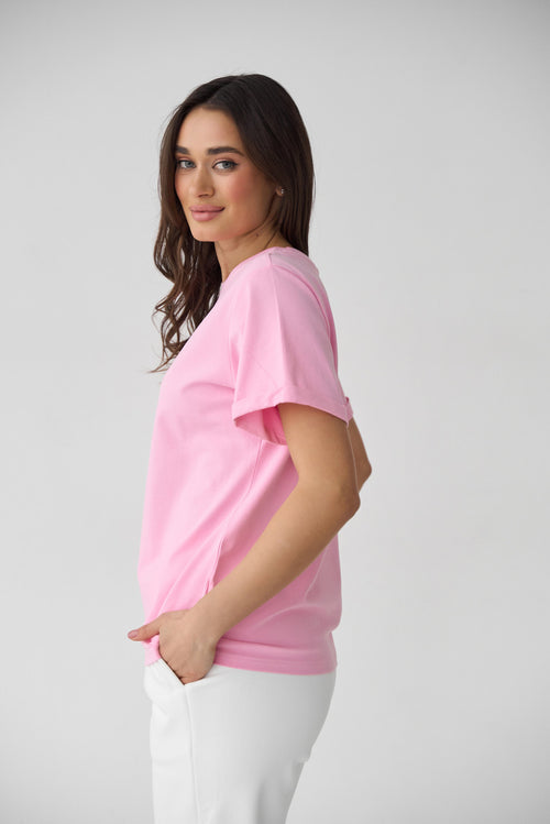 Pink Powder Oversized Roll Up Sleeve T-Shirt - SOLMAR