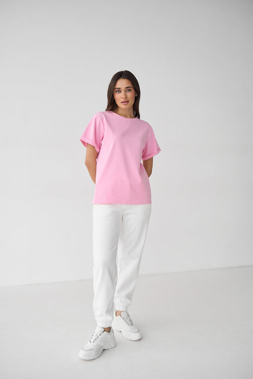 Pink Powder Oversized Roll Up Sleeve T-Shirt - SOLMAR