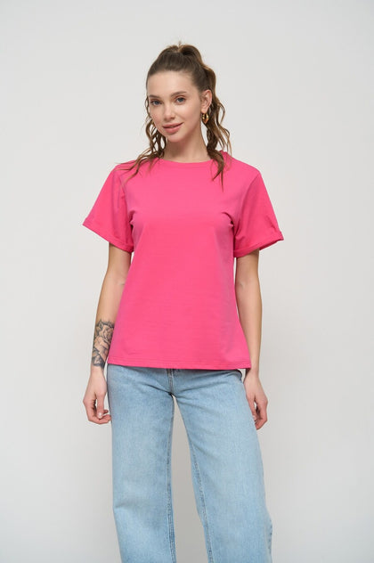 Magenta Pink Oversized Roll Up Sleeve T-Shirt - SOLMAR