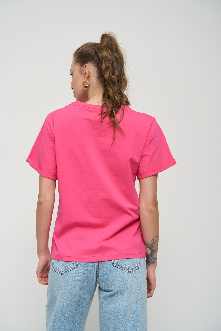 Magenta Pink Oversized Roll Up Sleeve T-Shirt - SOLMAR