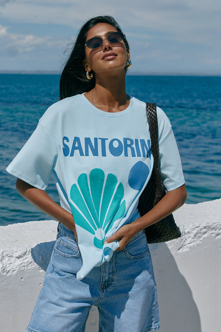 Blue "Santorini" Print T-shirt - SOLMAR