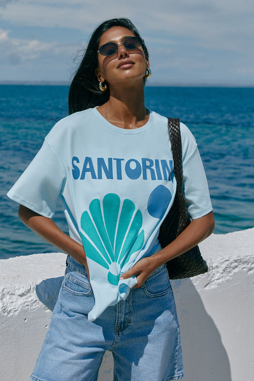 Blue "Santorini" Print T-shirt - SOLMAR