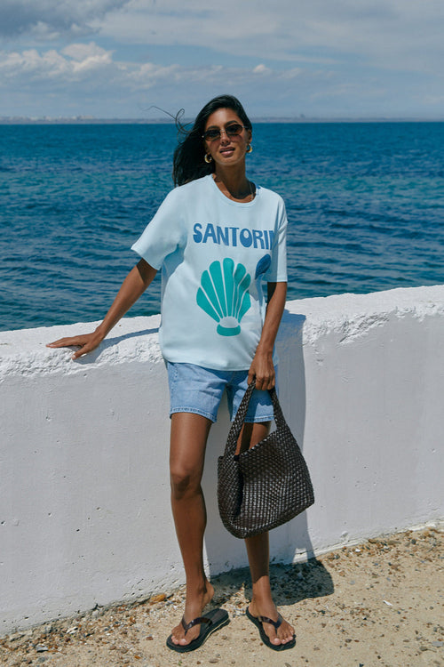 Blue "Santorini" Print T-shirt - SOLMAR