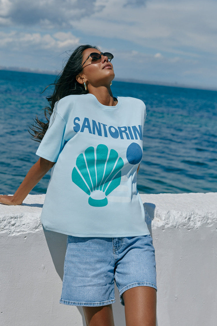 Blue "Santorini" Print T-shirt - SOLMAR