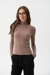 Brown Rib Knit Turtleneck Sweater