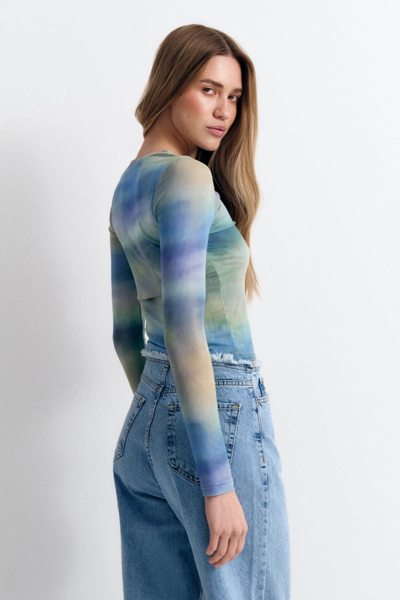 Green Gradient Effect Long Sleeve Top - SOLMAR