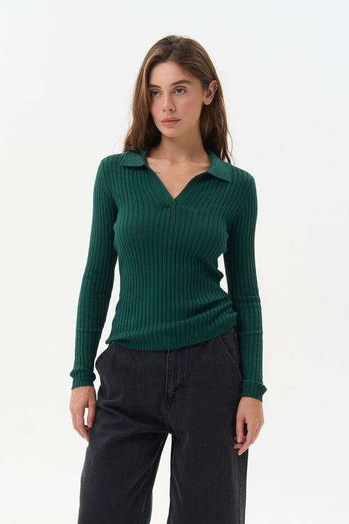 Sweater polo in color green - SOLMAR