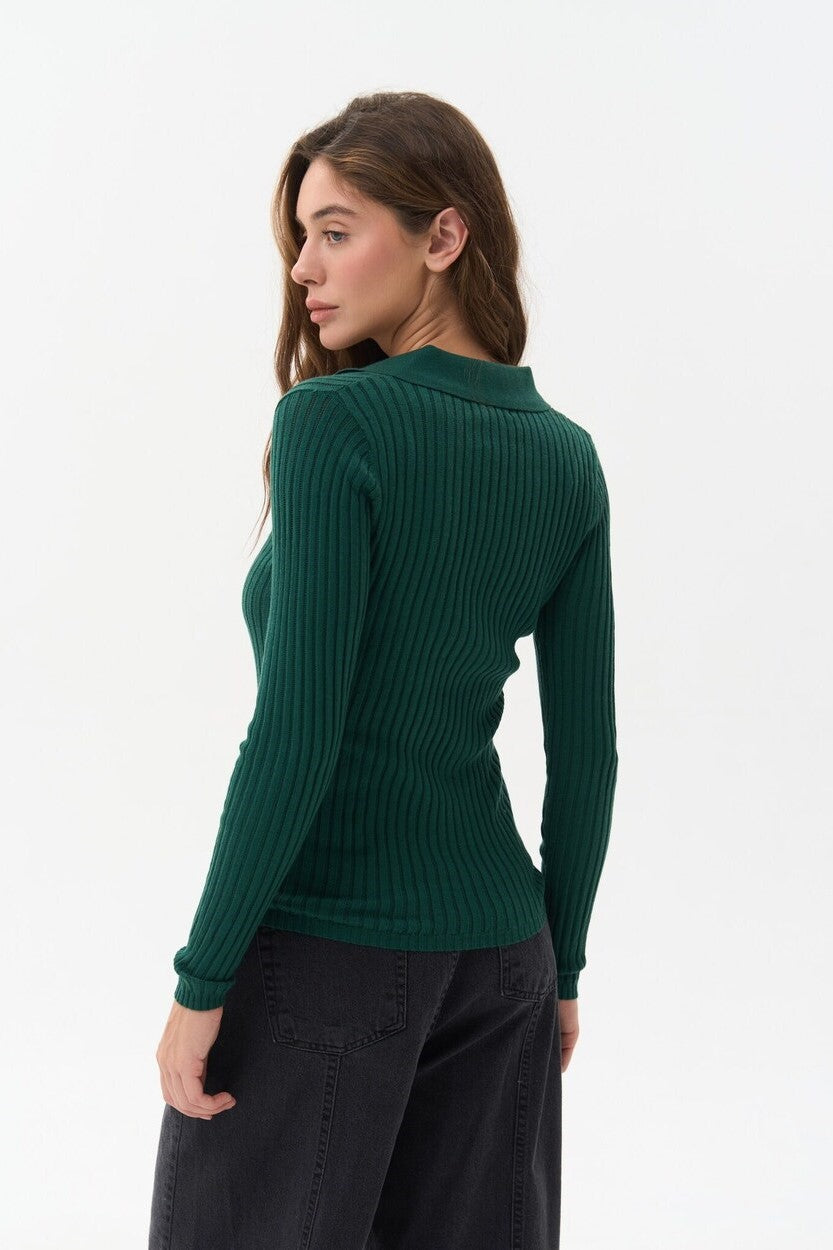 Green Polo Collar Long Sleeve - SOLMAR