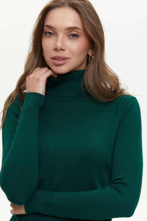 Green Basic Knit Turtleneck Sweater