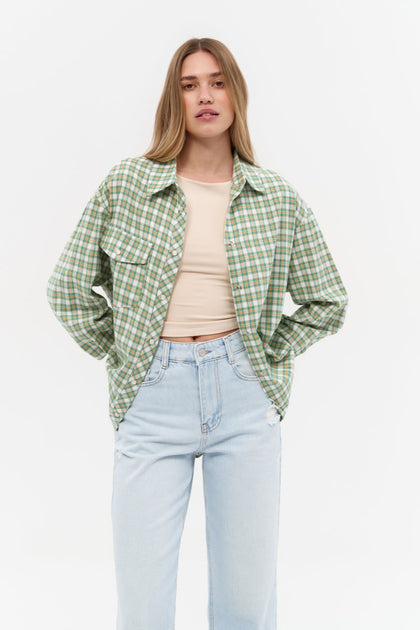 NEW Green Relaxed Fit Check Cotton Shirt - SOLMAR