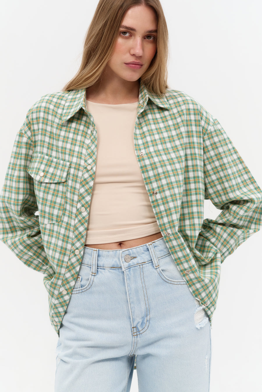 NEW Green Relaxed Fit Check Cotton Shirt