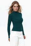 Green Rib Knit Turtleneck Sweater