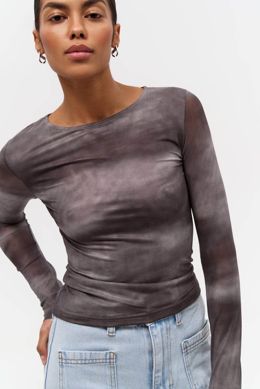 Grey Gradient Effect Long Sleeve Top