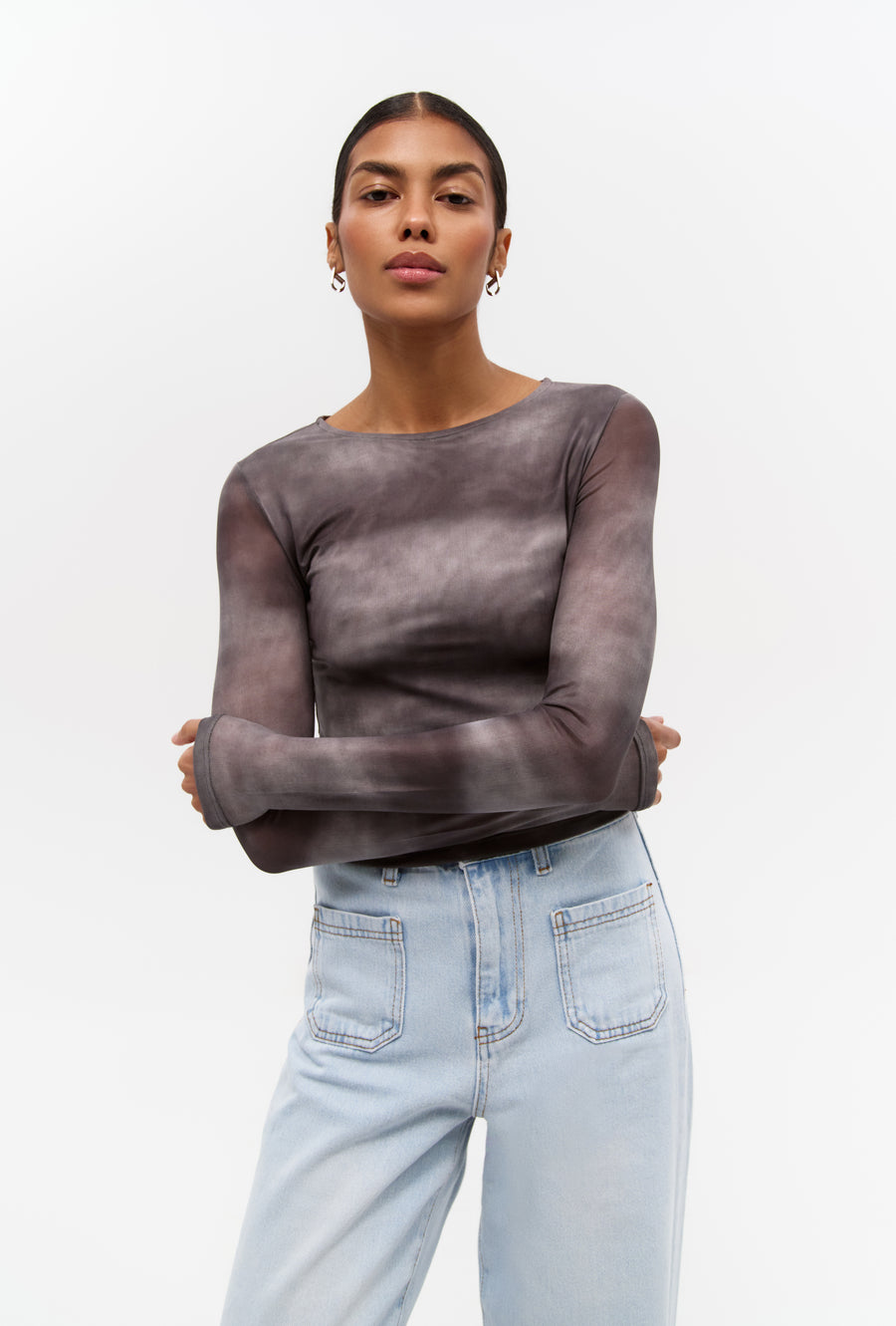 Grey Gradient Effect Long Sleeve Top