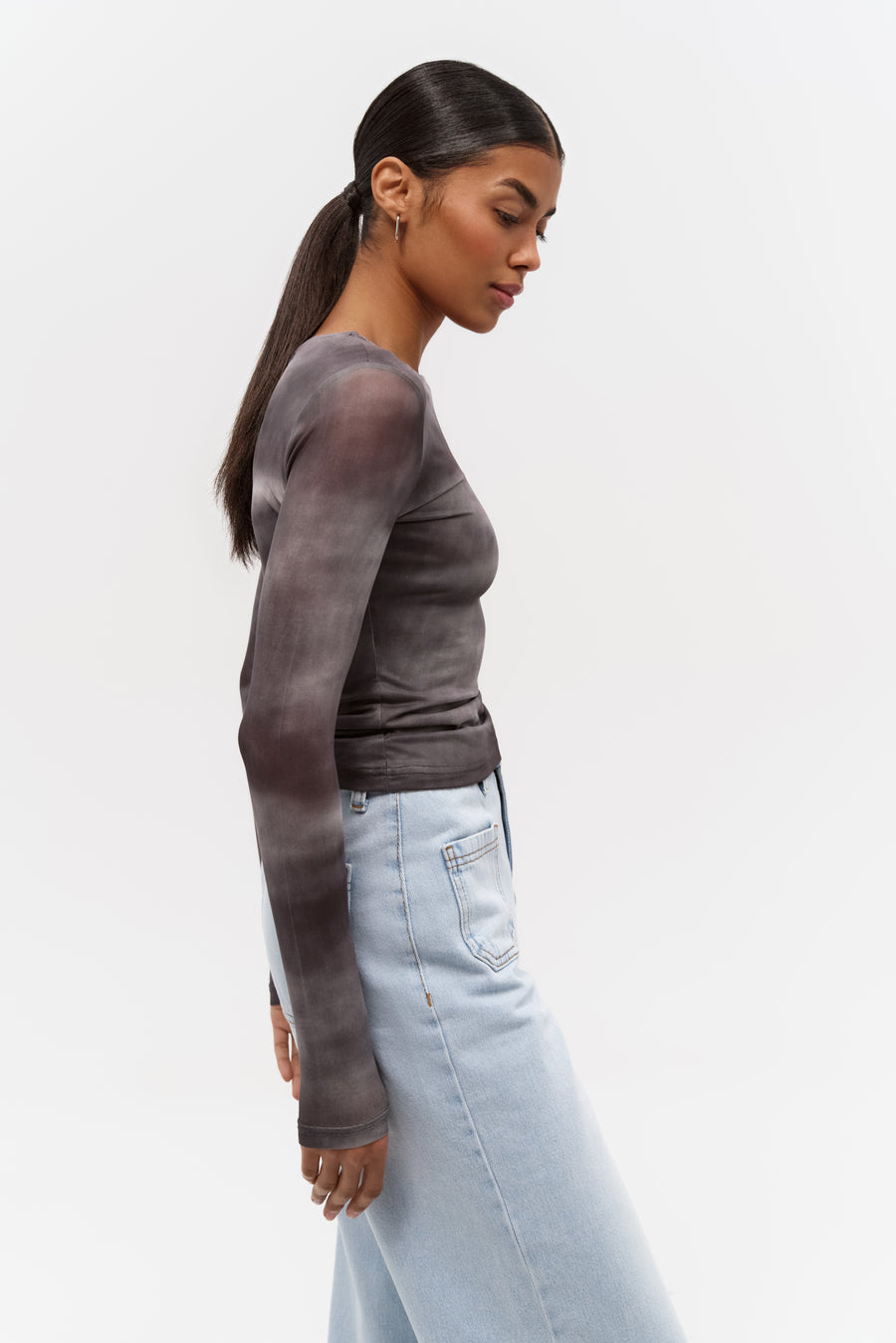 Grey Gradient Effect Long Sleeve Top - SOLMAR