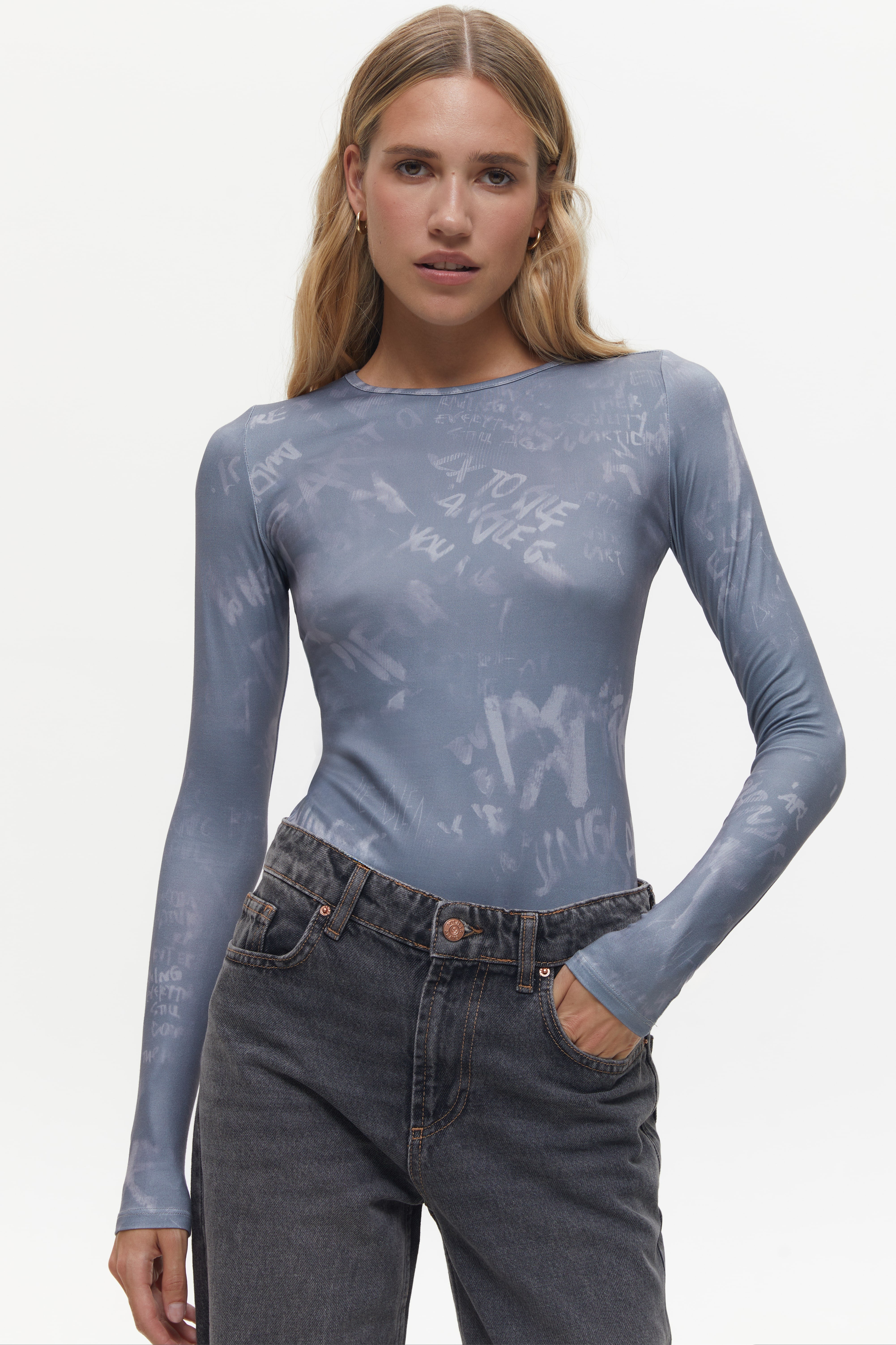 Grey Print Bodysuit
